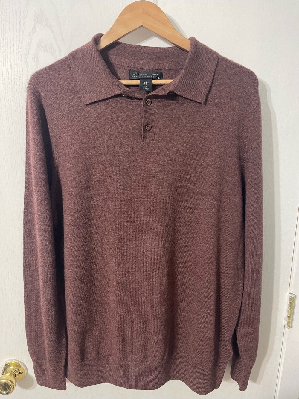 Christian Lacroix Men's Brown Merino Wool L Polo Sweater